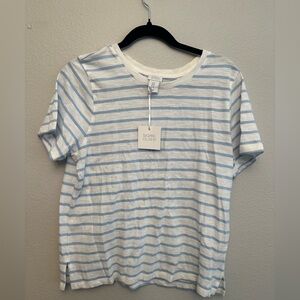 Sigrid Olsen Light Blue and White Striped Short Sleeve Tee